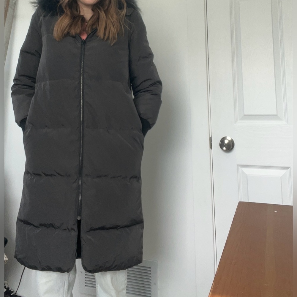 [McGinn Nightsbridge] Olive Green/Gray Duckdown Puffer Long Line Coat- M